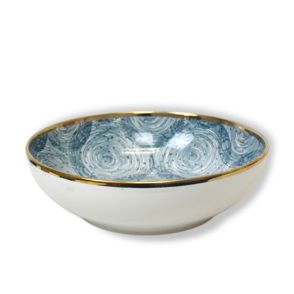 Elegant Blue and Gold Rimmed Bowl